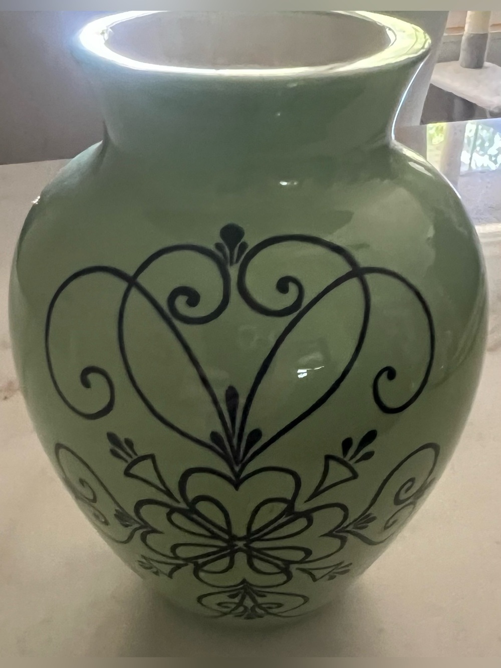 Vintage Artisan Signed Bertha 1976 Handmade Hand Painted Pale Green Glazed Vase
